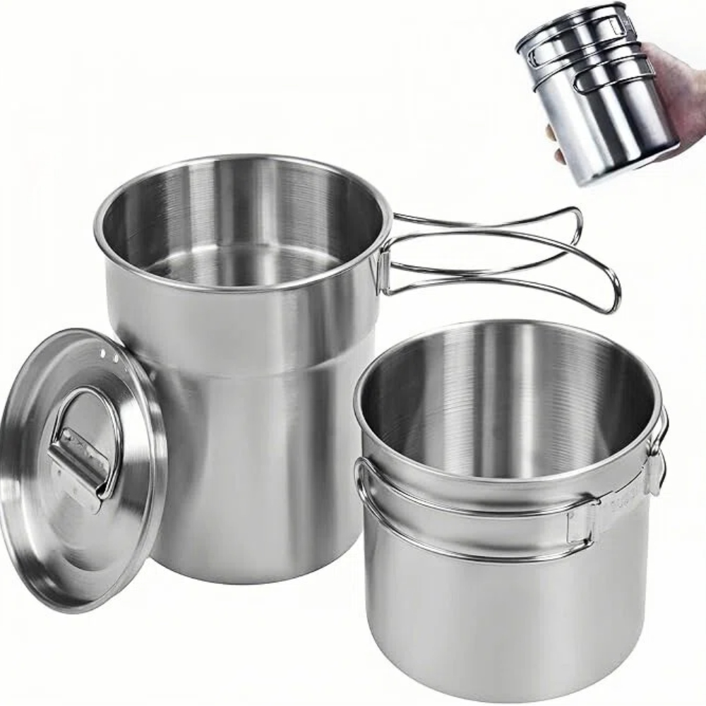 Camping Cooking Pot Set - Faltbare Campingbecher, Campingtöpfe, Kochgeschirr, 304-Food-Grade Outdoor-Camping-Kochset