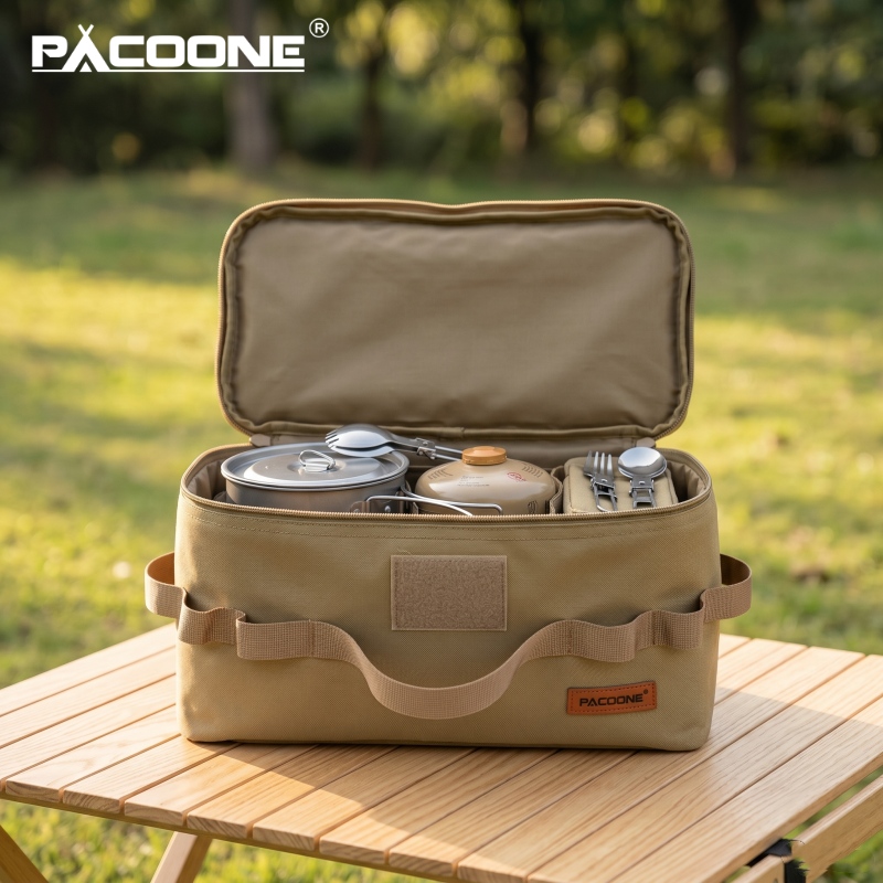Camping Outdoor Cooking Equipment - PACOONE Tragbare Camping-Aufbewahrungstasche Multifunktionale Großraum-Gaskartuschenhalterung Bodennagel-Kochgeschirr-Utensilien-Werkzeugtasche