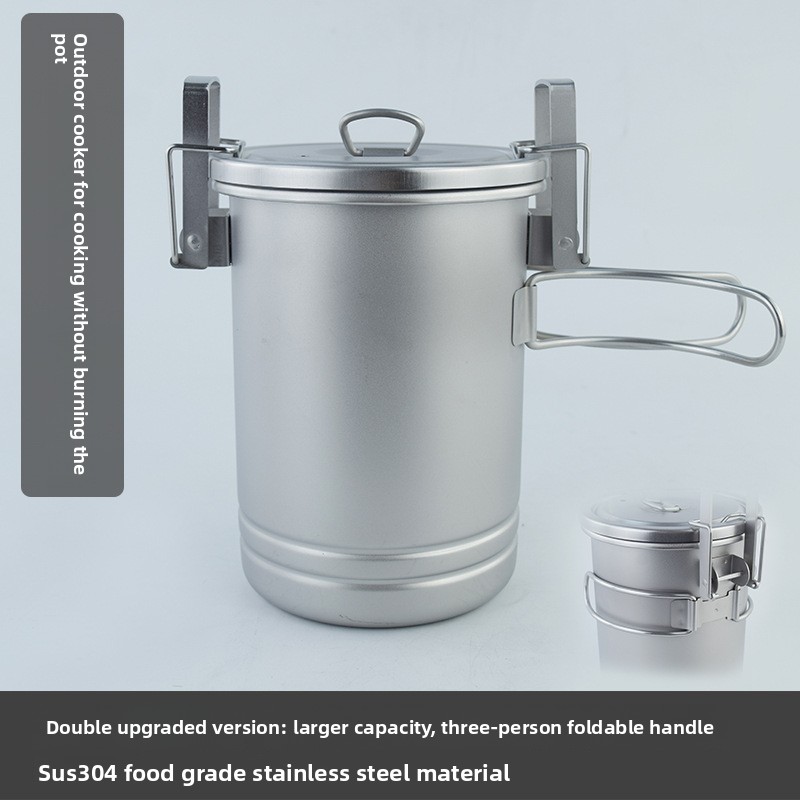 Camping Cooking Pot - Multifunktionaler Camping-Reiskochtopf aus 304 Edelstahl, hängender