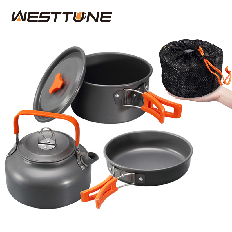 Camping Cooking Pot - WESTTUNE Camping-Kochgeschirr-Set, Aluminium, für den Außenbereich,