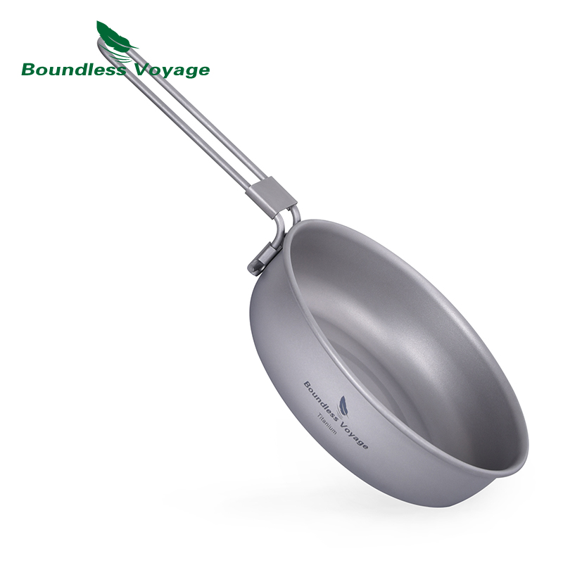 Camping Cooking Pot - Boundless Voyage Ultraleichte Titan-Bratpfanne mit Klappgriff,