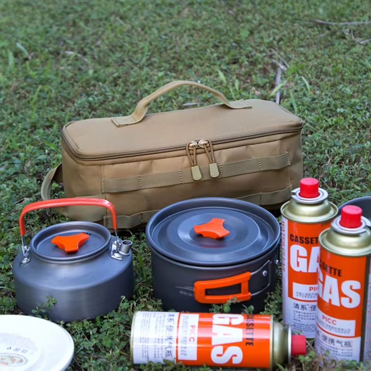 Camping Outdoor Cooking Equipment - Aufbewahrungstasche für Kochgeschirr aus Oxford-Stoff, Doppelreißverschluss,