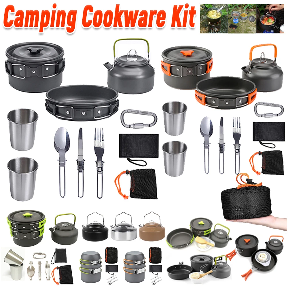 Camping Cooking Pot Set - Camping-Kochgeschirr-Set, Wasserkocher, Topf, Pfanne, Kochset, tragbar,