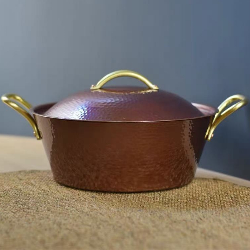 Camping Cooking Pot - Handgefertigter Vintage-Kupfertopf, verdickter Camping-Topf mit Deckel,